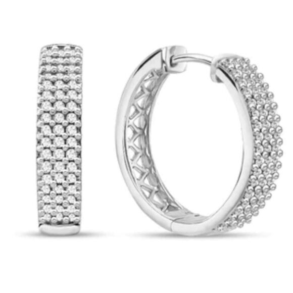 New~Elegant 2/3 Ct. Genuine Diamond Huggie Hoop Earrings - Picture 2 of 11